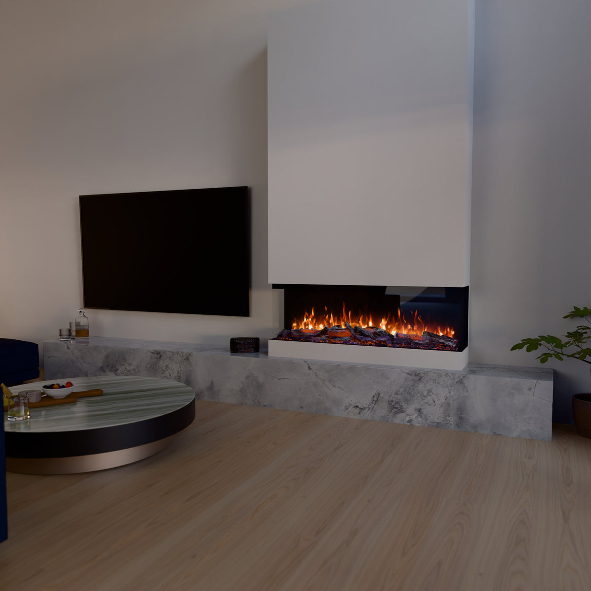 VisionLINE View 1600 Series 4 electric fireplace installed in a modern living room
