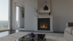 VisionLINE VL24 Linear S2 electric fireplace installed with a white mantel