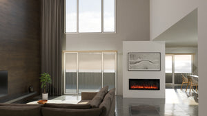 VisionLINE VL50 Linear S2 electric fireplace recessed into a modern feature wall
