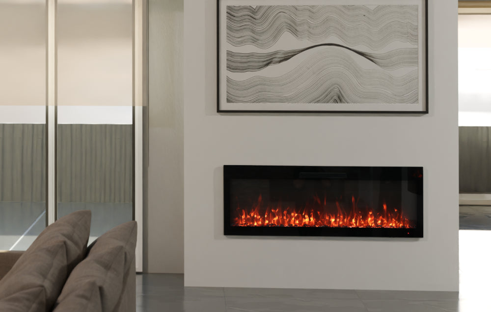VisionLINE VL50 Linear S2 electric fireplace installed in a modern living room