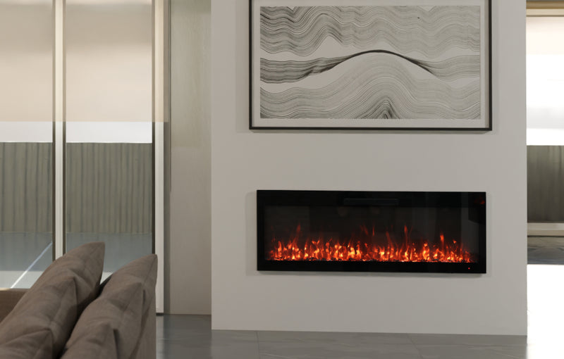 VisionLINE VL50 Linear S2 electric fireplace installed in a modern living room
