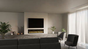 VisionLINE VL72 Linear S2 electric fireplace installed in a large modern living room