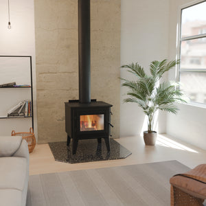 WoodPro WP 300 wood heater installed in a bright modern living space