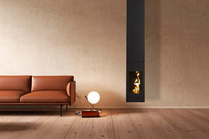 Aurora Evolve suspended bioethanol fireplace installed in a contemporary living room